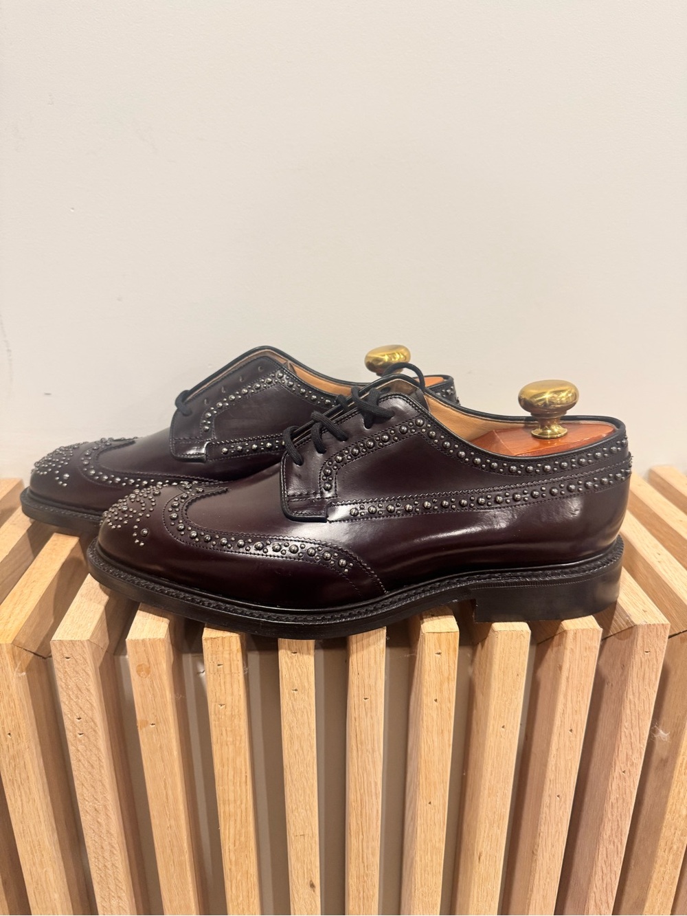 Church's Men's Studded Wingtip Oxfords in Dark Burgundy - Picture 2 of 7